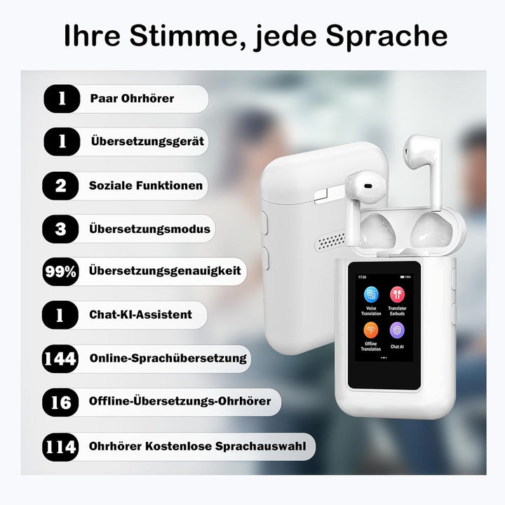 KI 2-in-1 Übersetzer kopfhörer, 16 Sprachen beliebig gegenseitig offline übersetzen ohne App/WLAN, Ü