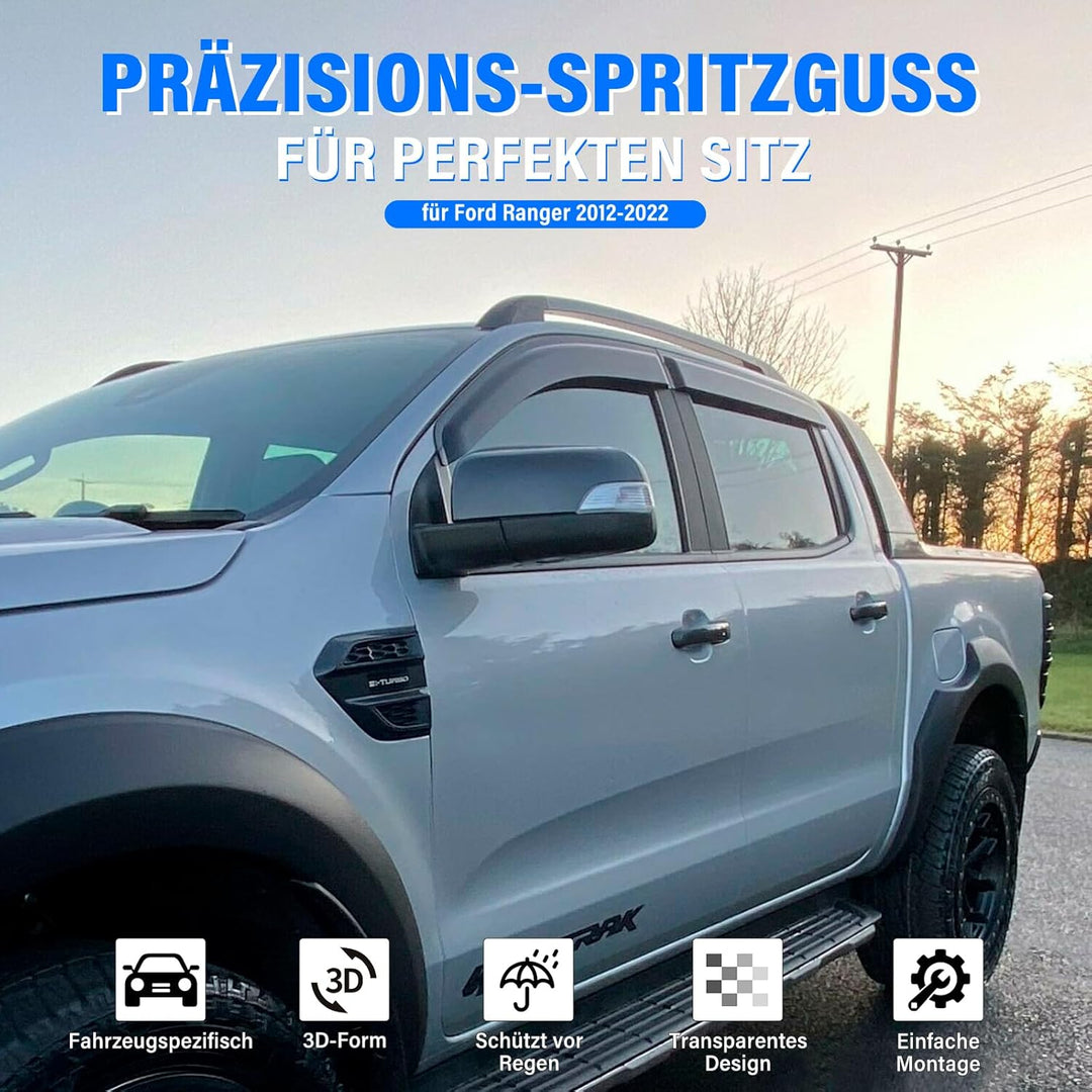 JHCHAN Windabweiser Regenabweiser Schwarz für Ford Ranger 2012-2022 Wildtrak T6 T7 T8 XL XLT Limited