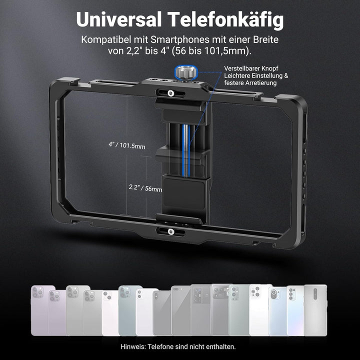 NEEWER Verbesserte Phone Käfig Cage Rig Vlogging Set, Videostabilisator mit doppeltem Griff drahtlos