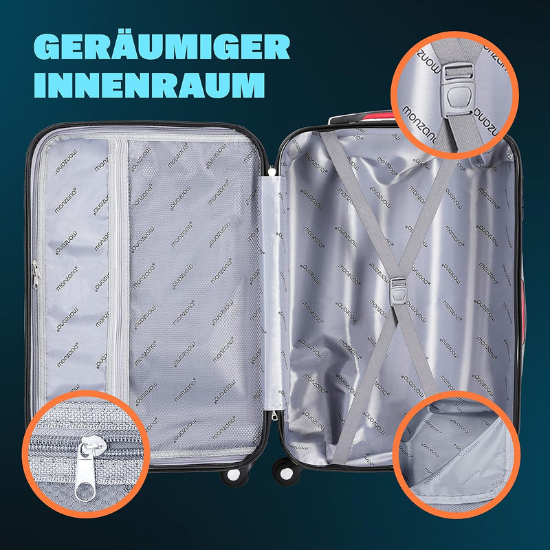 Monzana® Kofferset Baseline Hartschalen Koffer S-M-L-XL Gel-Griffe 4 Rollen ABS Hardcase Schloss Füs