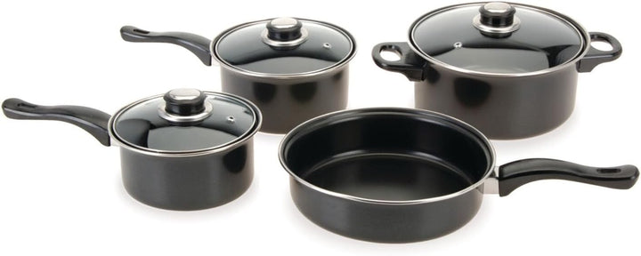 Camping Kochtopfset 7-teilig Leichtes Aluminium Topfset für Gasherde, 2 x Stieltopf mit Deckel | 1 x