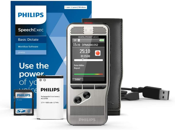 Philips PocketMemo DPM6000 Digitales Diktiergerät, Audiorecorder & ACC8120 Dockingstation für Digita