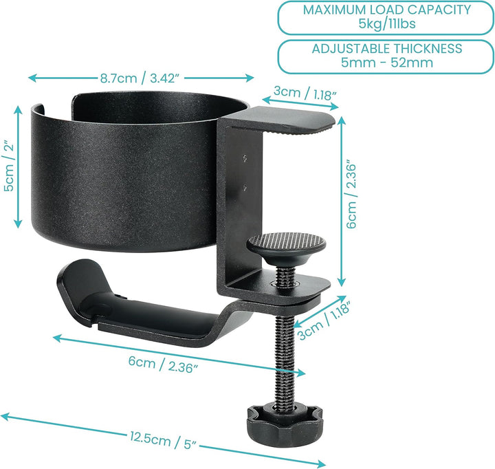 BELLE VOUS 2-in-1 Headset Halterung & Getränkehalter Tisch Set - Multifunktionaler Untertisch-Kopfhö