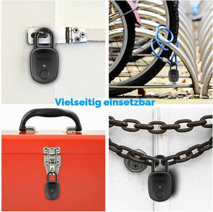 Fingerabdruck-Vorhängeschloss mit Schlüssel-Backup, 2 Schlüssel, Prezlock, geeignet für den Aussenbe