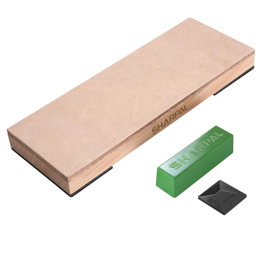 SHARPAL 204N Leder-Streichriemen (200mm x 76mm) Kit mit 55g grün Polierpaste und Winkelführung, Mess