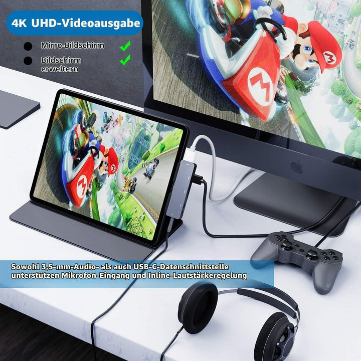 3XI USB C Hub für iPad Pro/iPad Air 4, 7 in 1 Typ C auf HDMI 4K Adapter, PD Ladeanschluss, USB 3.0 A