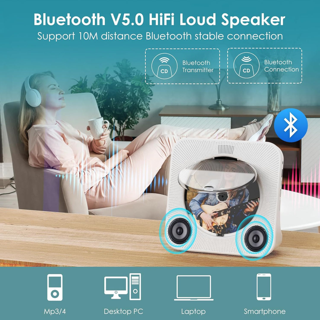 Gueray Tragbarer CD Player mit Bluetooth Desktop CD-Player mit 4000 mAh Akku für zu Hause Eingebaute