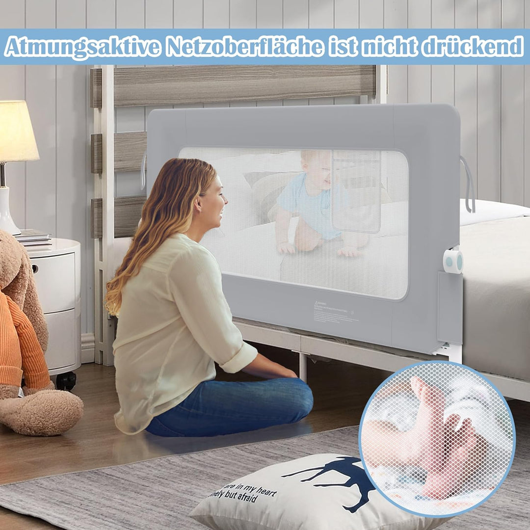 NAIZY Rausfallschutz Bett Rail 180cm Klappbar Bettgitter Baby mit Aufbewahrungstaschen, Bettschutzgi
