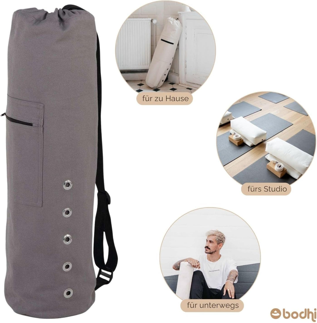 Bodhi Yogatasche Canvas Bag, grosse Yogamattentasche aus Baumwolle, Seesack, strapazierfähig, anthra