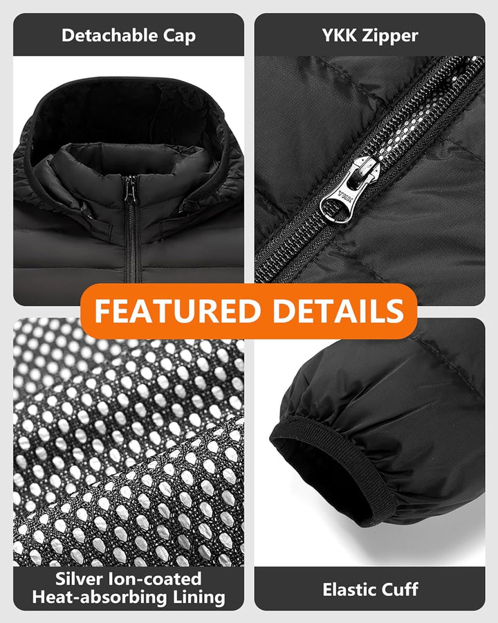 HEWINZE Beheizbare Jacke Damen Herren mit kapuze,Warme Pufferjacke Damen Herren mit akku,Winterjacke