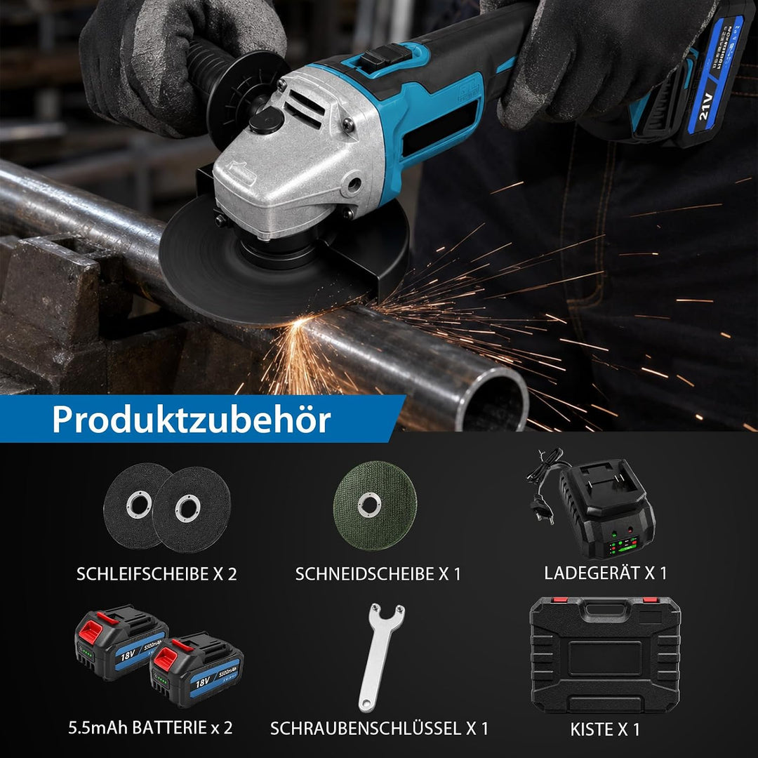 Flex Winkelschleifer,Ersatz für Makita,Akku 18v,125mm Trennschleifer | 8500U/min,3 Trennscheiben, mi