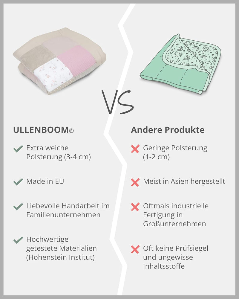 ULLENBOOM Krabbeldecke für Baby 100x100 cm, 100% OEKO-TEX Materialien, Made in EU, Dick & weich gepo