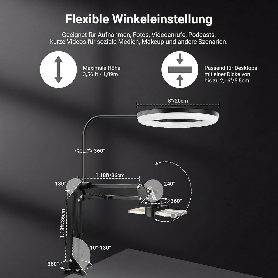 NEEWER Entry Level Version N41 8" Overhead Tisch Ringlicht mit Klemmständer/Fernbedienung/Handyhalte