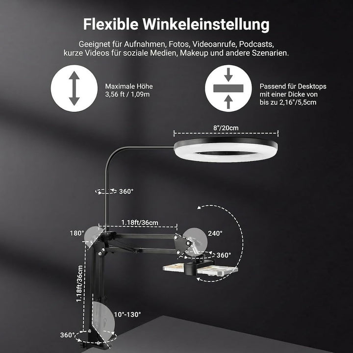 NEEWER Entry Level Version N41 8" Overhead Tisch Ringlicht mit Klemmständer/Fernbedienung/Handyhalte
