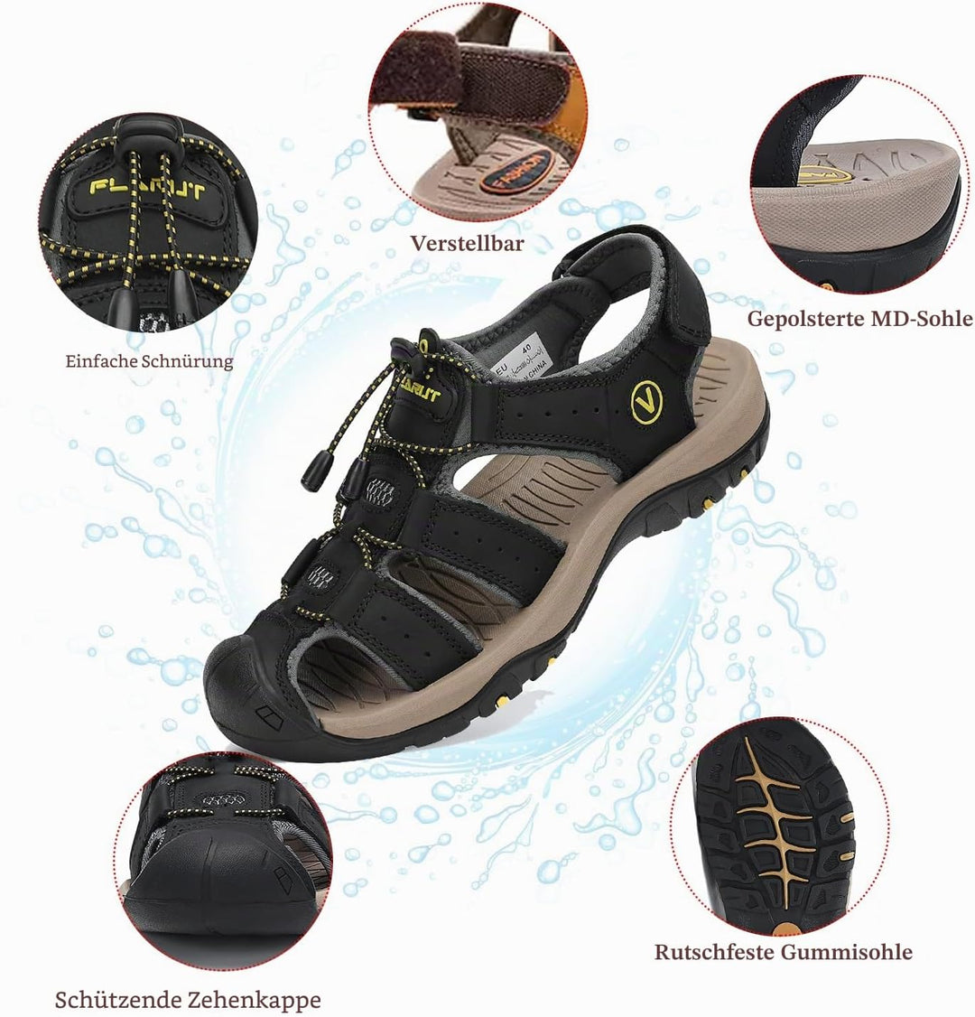 FLARUT Sandalen Herren Outdoorsandalen Sommer Wanderschuhe Trekkingsandalen Leder Strand Wandersanda