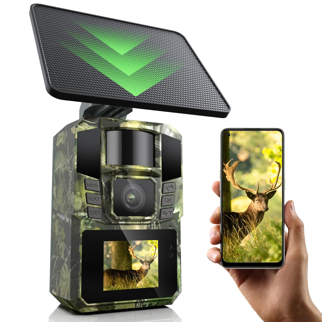 WLAN Solar Wildkamera 4K 48MP mit Handyübertragung APP, Wildtierkamera mit Nachtsicht Bewegungsmelde