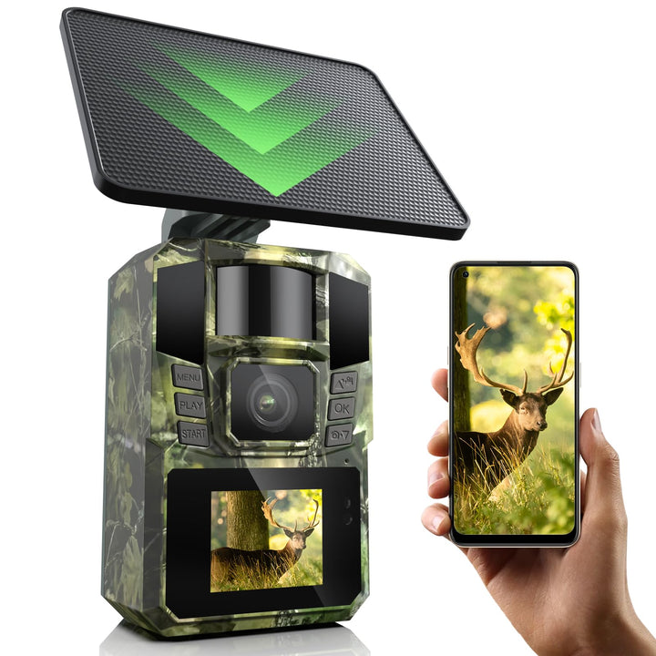 WLAN Solar Wildkamera 4K 48MP mit Handyübertragung APP, Wildtierkamera mit Nachtsicht Bewegungsmelde