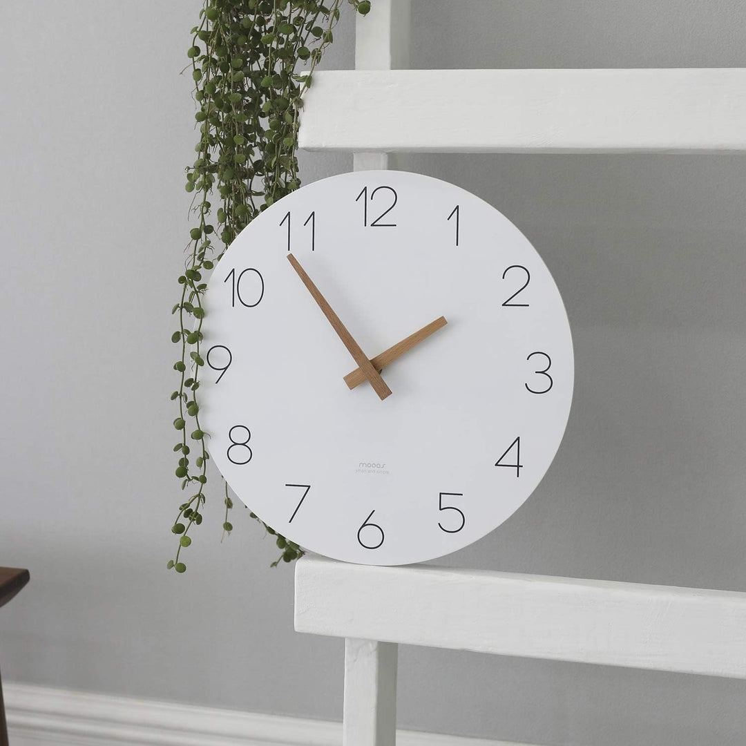 mooas Flatwood Wanduhr, 30,5 cm, Holz, nicht tickend, Sweep-Bewegung, dekorative batteriebetriebene