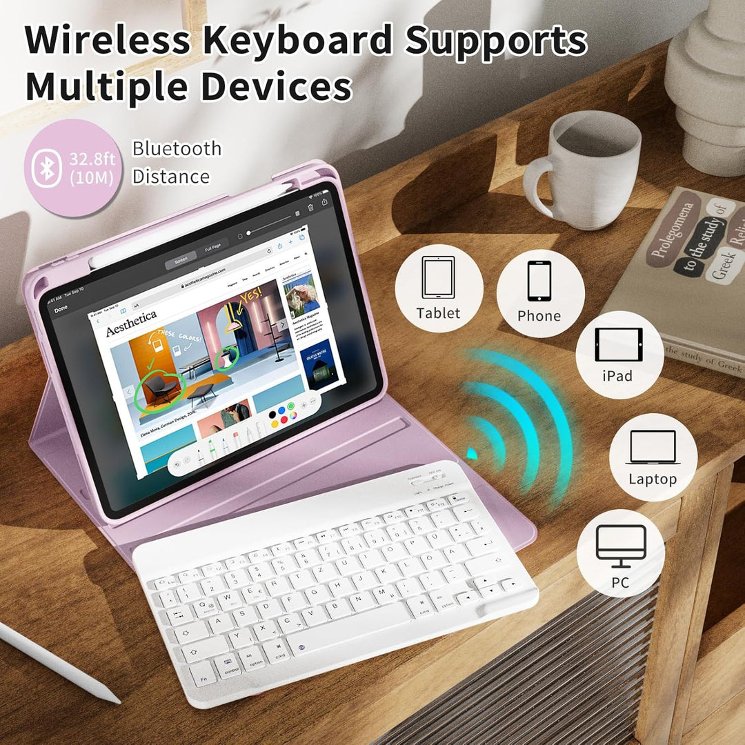 Hülle mit Tastatur für iPad (A16) 11 Zoll 2025/10. Generation 10.9 Zoll 2022, Deutsch QWERTZ Layout