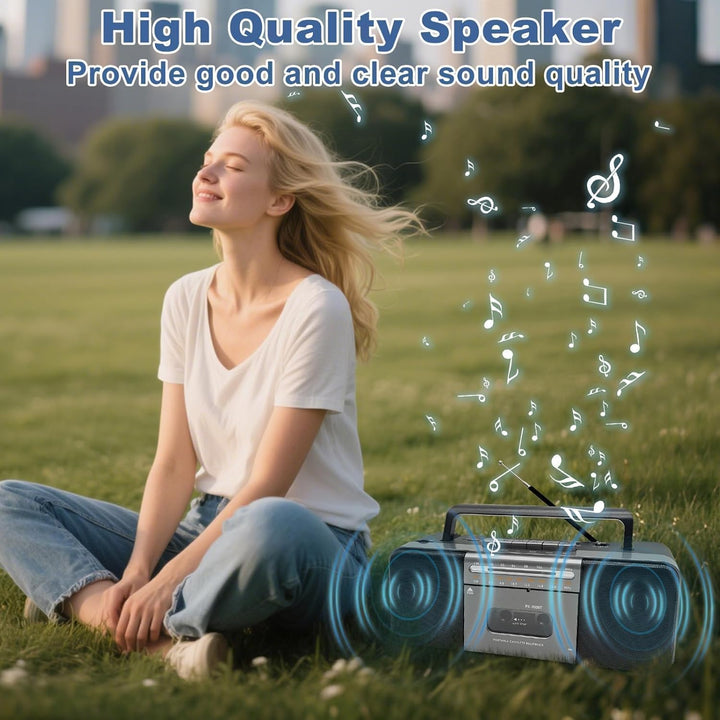 Tragbarer Bluetooth Kassettenspieler Boombox mit Kassettenrecorder, AM/FM/SW Radio, 10W Dual-Lautspr