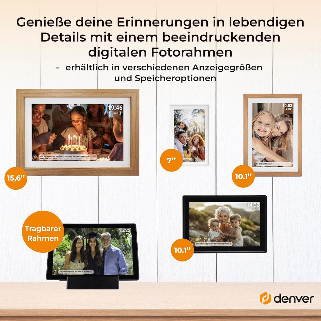 Denver Digitaler Bilderrahmen PFF-1015B, 10,1 Zoll, Schwarzb