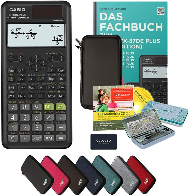 Streberpaket: Casio FX-87DE Plus 2 (2nd Edition) + Schutztasche + Lern-CD + Geometrie-Set + Erweiter