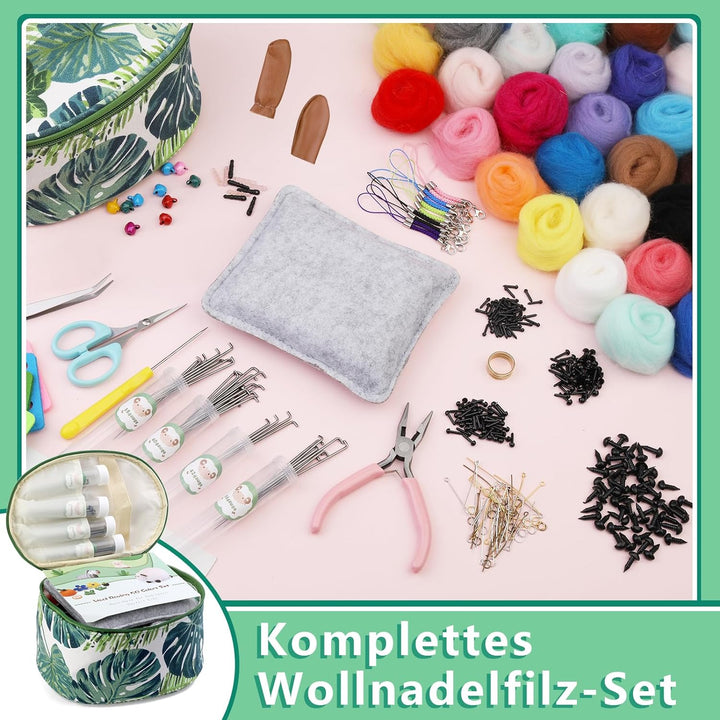 300 Stück Filzwolle Set, 40 Farben Filzwolle Basisset Grundlegende Filzwerkzeuge und Zubehör für Anf