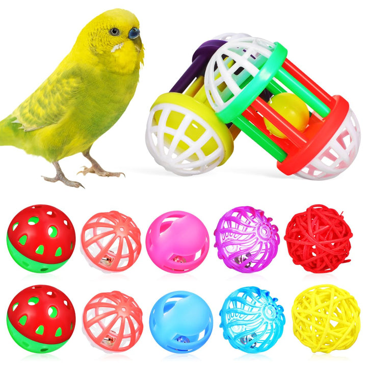 12 StüCk Vogelspielzeug FutterbäLle Mit GlöCkchen FüR Papageien Sittiche Und Finken Kauspielzeug Und