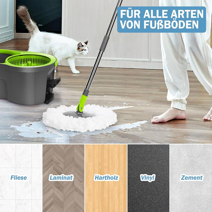 Wischmopp Set mit Eimer, Masthome 2-in-1 Bodenwischer Komplett Set mit 3 Mikrofaser-Pads, Wischmopp
