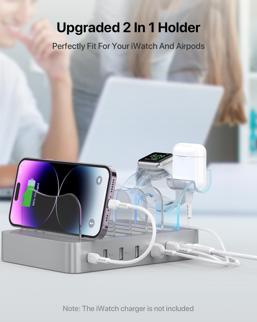 SooPii 60W 6-Port Ladestation für mehrere Geräte, PD 20W USB C Schnellladung für lPhone 14/13/12, 2-