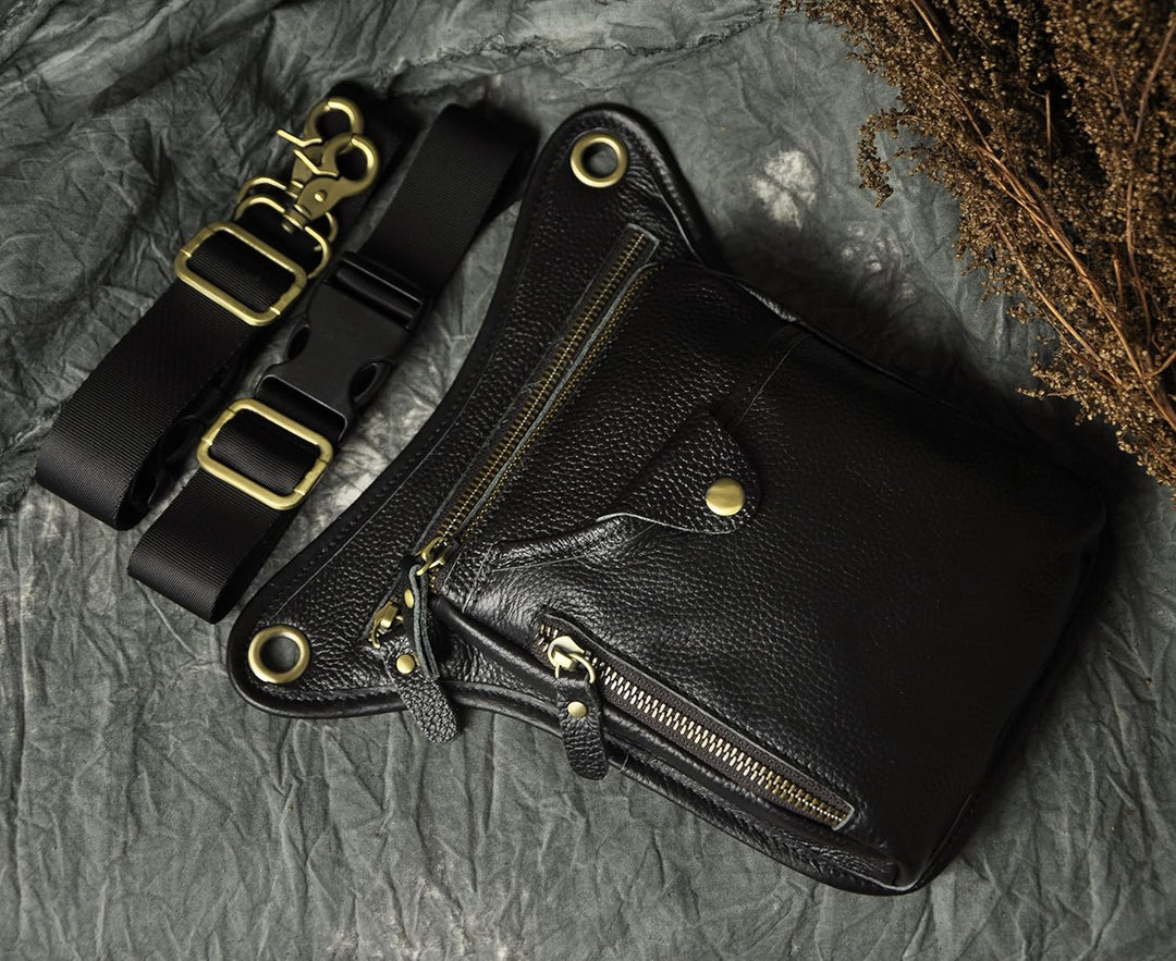 Le'aokuu Herren Echtes Leder Tasche Beinbeutel Beintasche Aussenbeintasche Beinbeuteltasche Reisen H