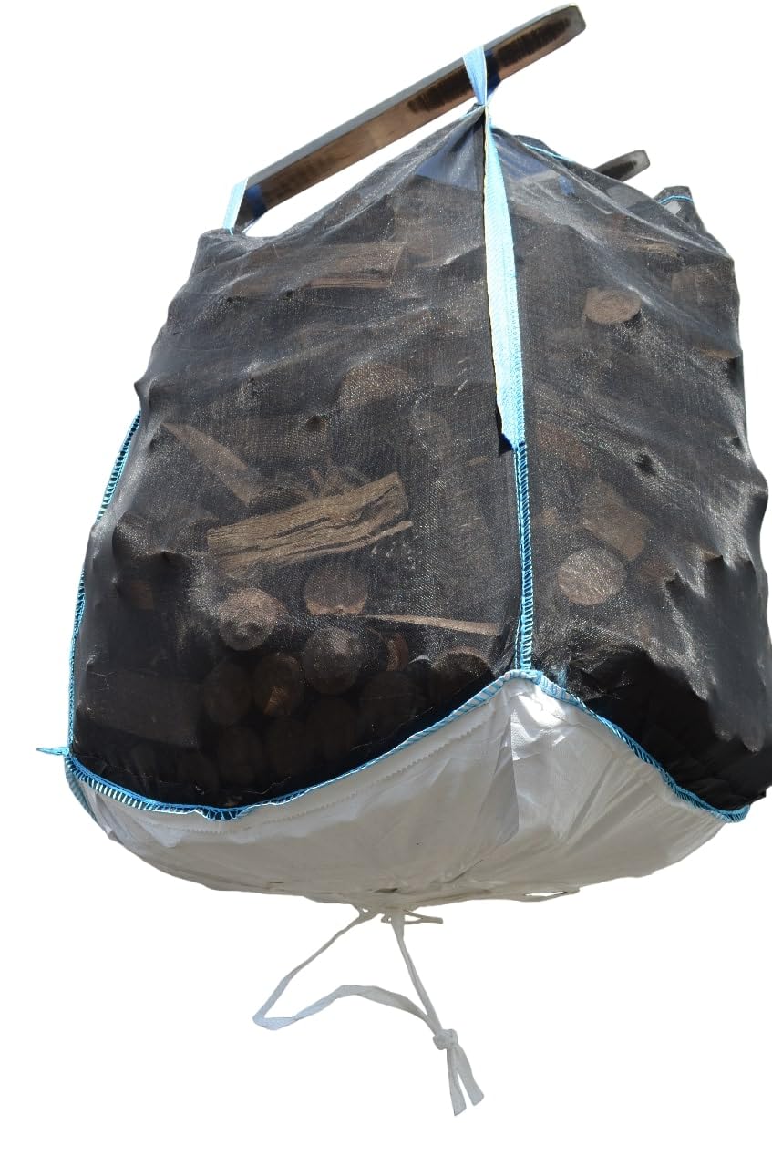 5 Stück Woodbag Big Bag Holz 100x100x160 cm (ohne Inhalt) mit Sternboden (Boden zum Öffnen) mit Netz