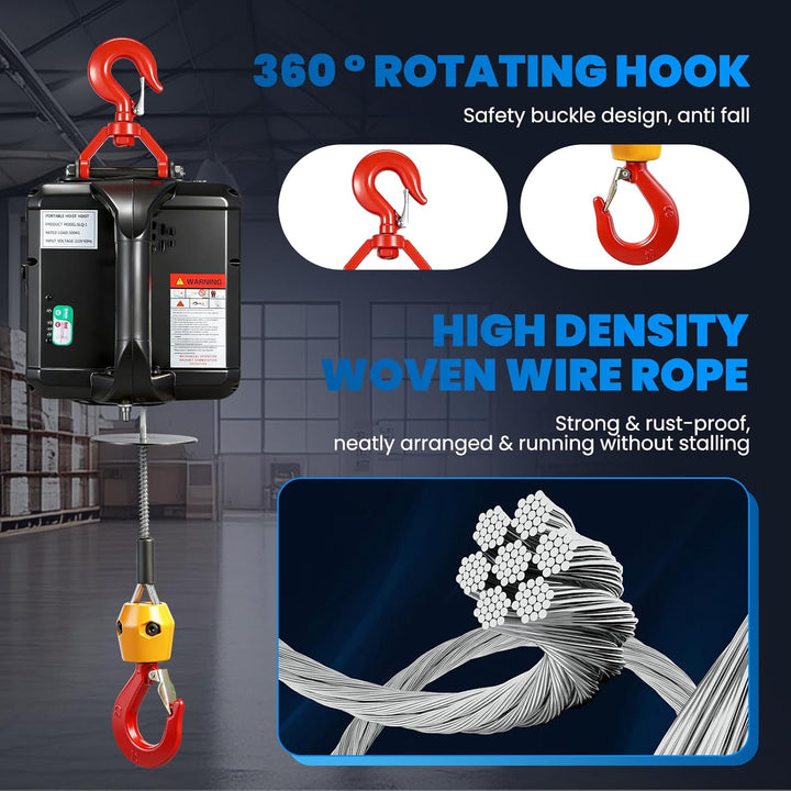 NEWTRY 3 in 1 Elektrische Seilwinde 500KG/1100lb Drahtlose Fernbedienung 7.6m/25ft 1500W Elektrische