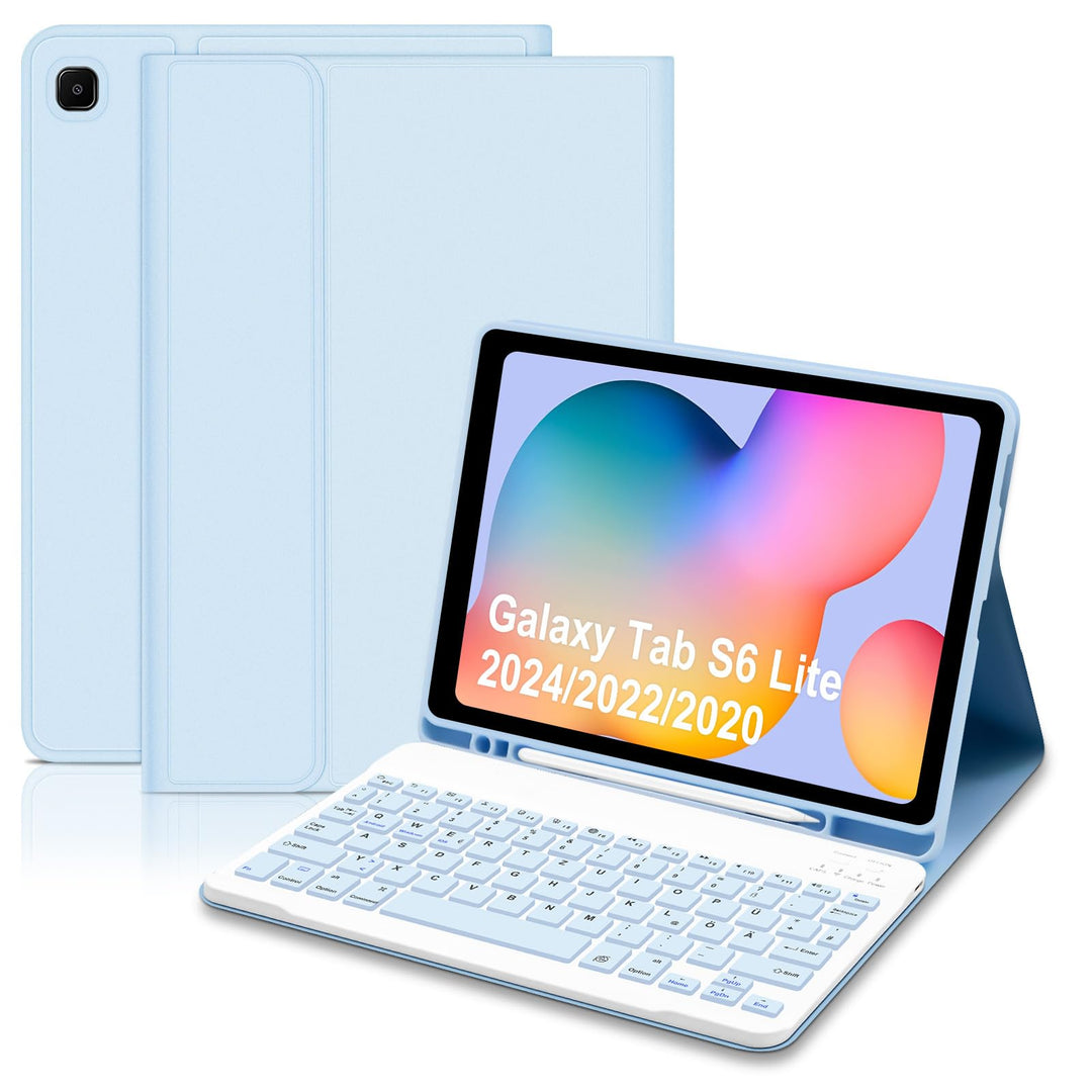 Lielax Hülle mit Tastatur für Samsung Galaxy Tab S6 Lite (Deutsches QWERTZ)-Magnetically Detachable