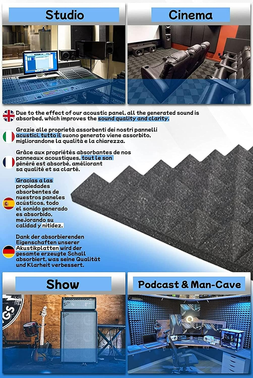 Arrowzoom 48 Akkustik Platten Akkustikschaumstoffmatten Akustikschaumstoff 25x25x5cm Dämmung Pyramid