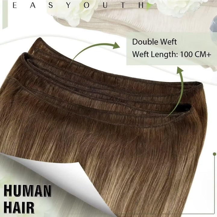 Easyouth Extensions Tressen Echthaar Braun Echthaar Tressen Zum Einnähen Dunkelbraun Weft Extensions