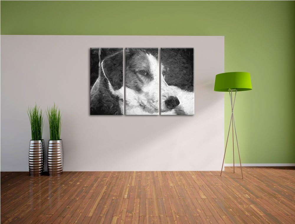Jack Russel Terrier ruht sich aus NewArt 3-Teiler Leinwandbild 120x80 Bild auf Leinwand, XXL riesige
