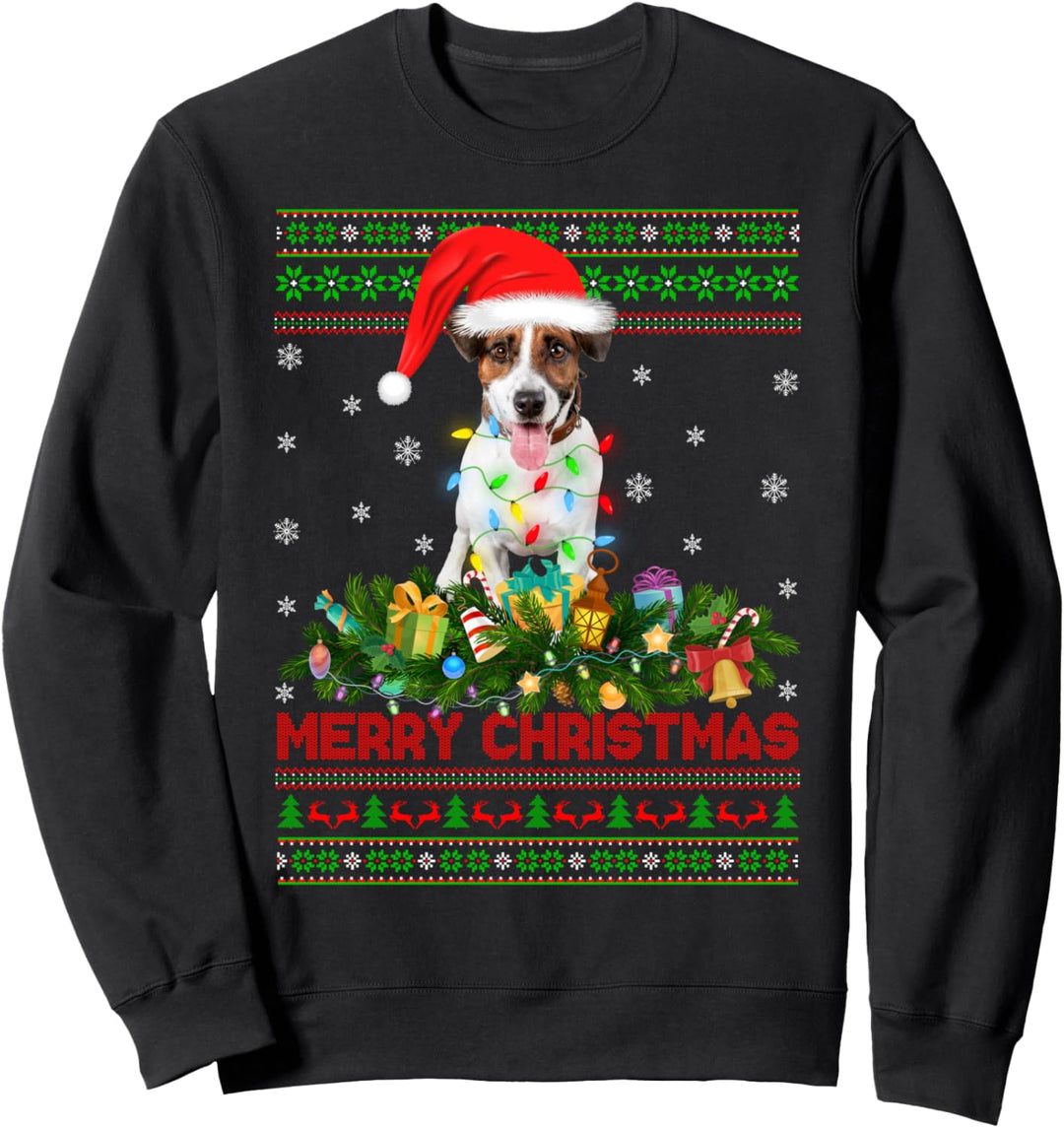 Weihnachtsbaum, Weihnachtsbeleuchtung, Weihnachtsmann, Ugly Jack Russell Terrier, Weihnachten Sweats