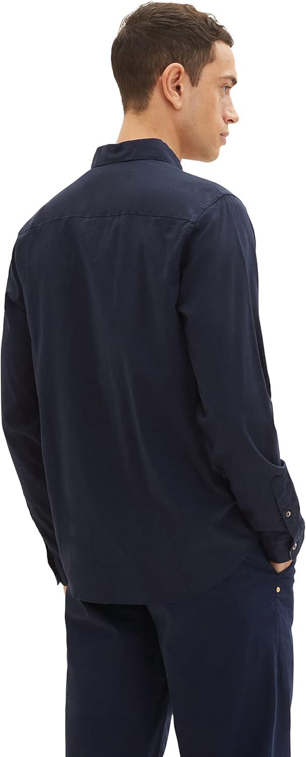 TOM TAILOR Herren Hemd mit Brusttasche aus Leinen, L 10668 - Sky Captain Blue