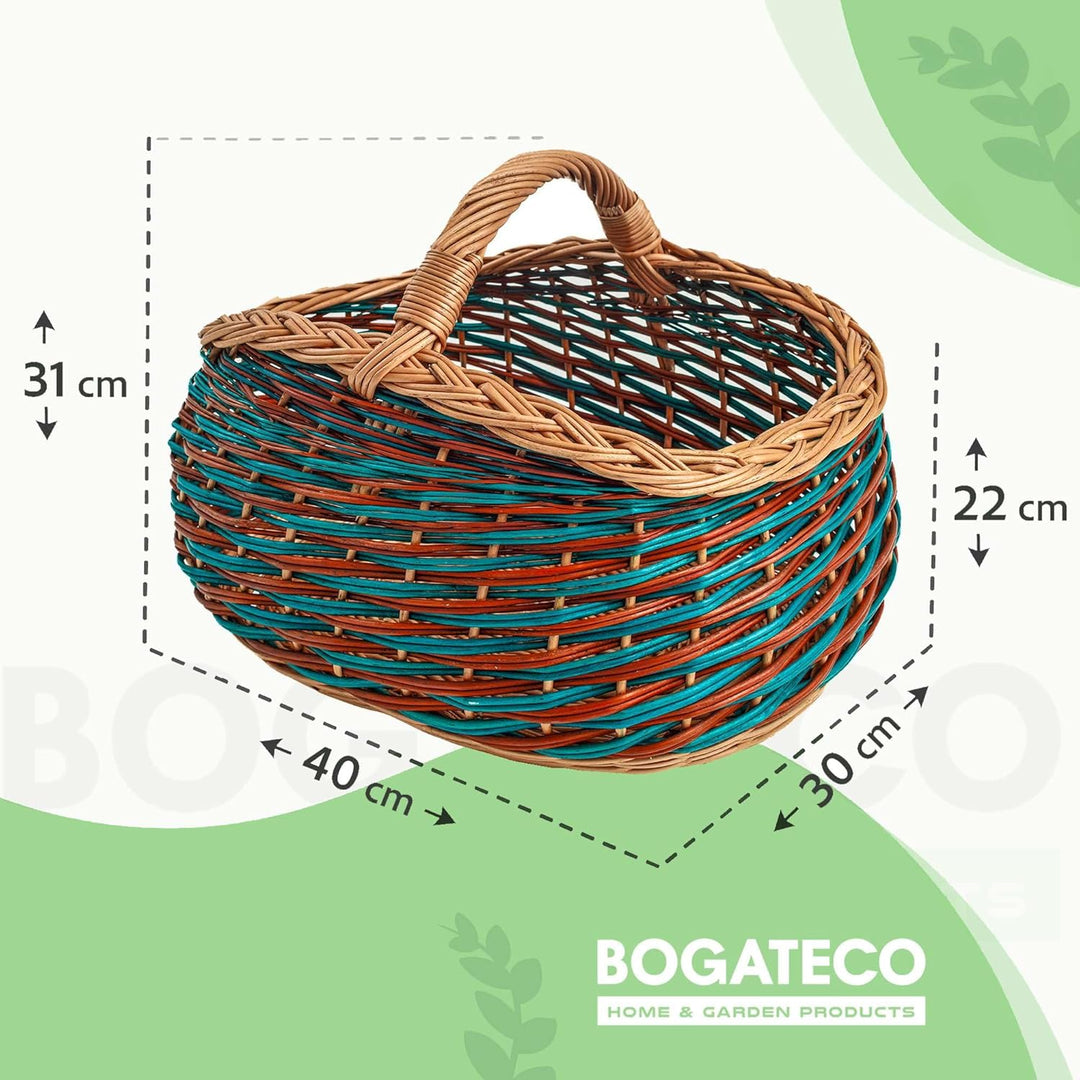 BOGATECO natürlicher Weidenkorb mit Griff | Grosser Einkaufskorb 40X22X30 | Handgewebt, in zwei Farb