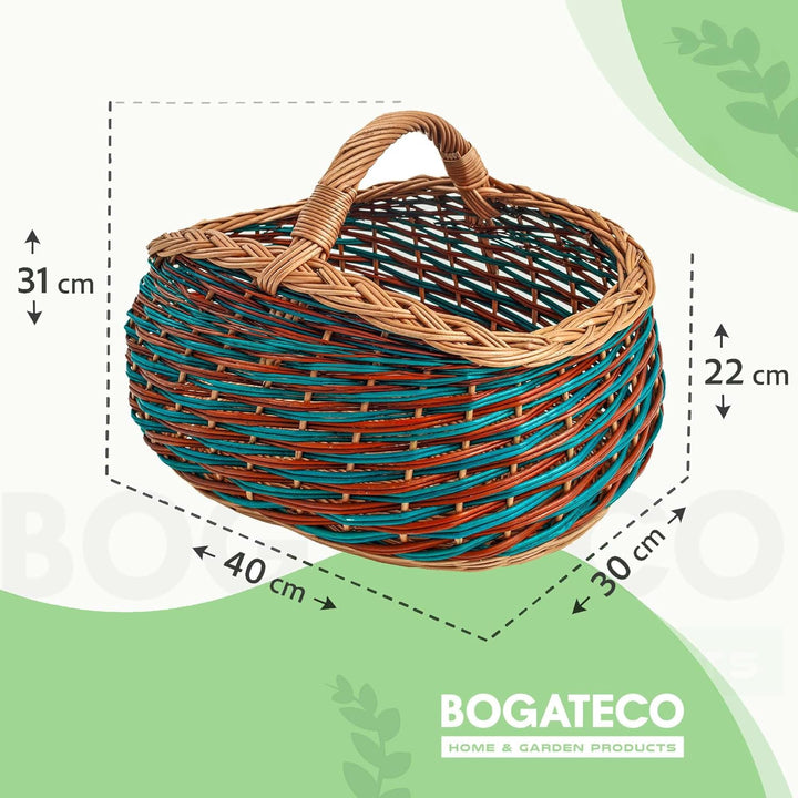 BOGATECO natürlicher Weidenkorb mit Griff | Grosser Einkaufskorb 40X22X30 | Handgewebt, in zwei Farb