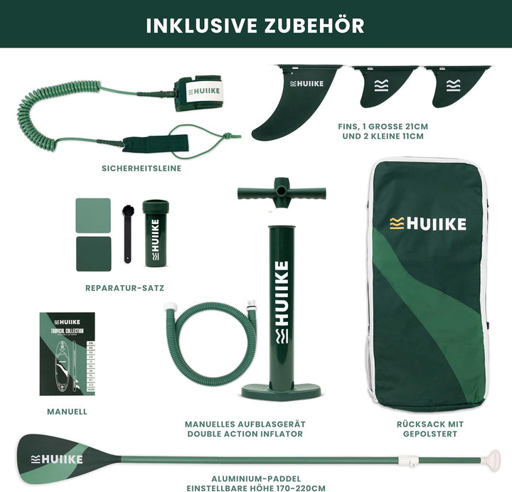 HUIIKE Stand Up Paddling Board mit Zubehör, Paddel, Finnen, Pumpe. Paddle Sup Board Aufblasbar Hohe