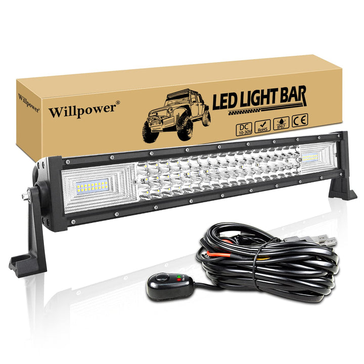 Willpower LED Arbeitsscheinwerfer Bar 22 Zoll 56cm 270W LED Scheinwerfer 12V 24V mit Kabelbaum Flutl
