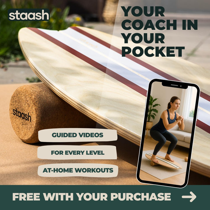 STAASH® Pro Balance Board inkl. Schutzmatte & Rolle + VIDEOKURS - Gleichgewichtstrainer für Indoor-S