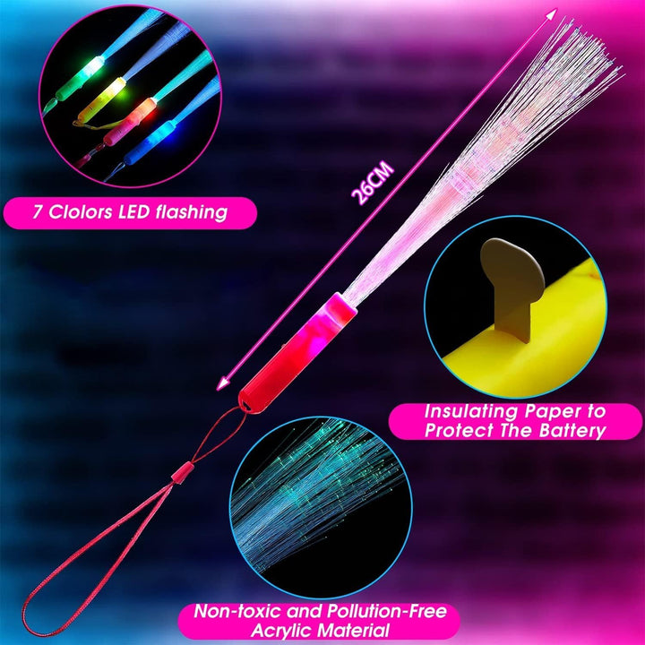 24 Stück Leuchtstab Glasfaser,Leuchtstäbe Partyzubehör,Leuchtstäbe Bunte,LED Leuchtstäbe Glow in The