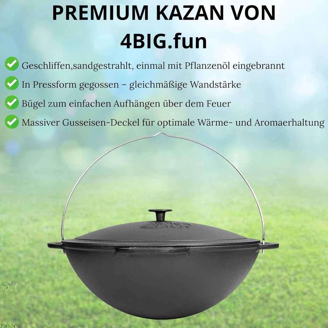 Premium Gusseisen Kazan Set 12 L mit Ofen Utschak Feuerofen Ø40 cm Uchag 2mm Stahl mit Abzugsrohr Ka