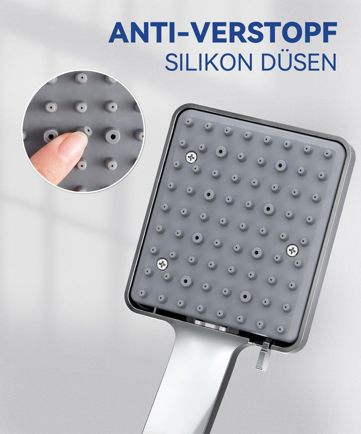 Newentor Duschkopf [TESTSIEGER], Eckig Duschkopf Hochdruck Duschbrause Handbrause mit 6 Strahlarten,