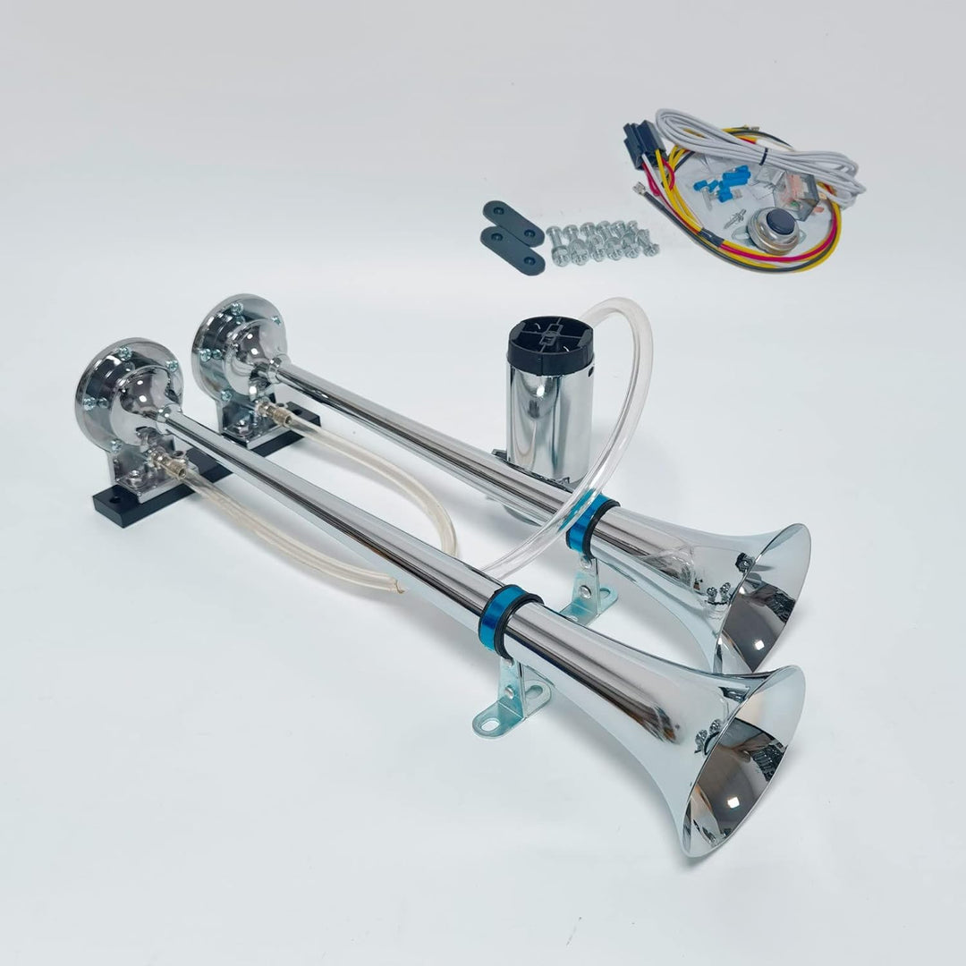 YIYIDA Air Horn Autohupe Lufthorn 12V Höhen und Bässe Doppelrohrhorn 165db Auto Lautsprecher Silber