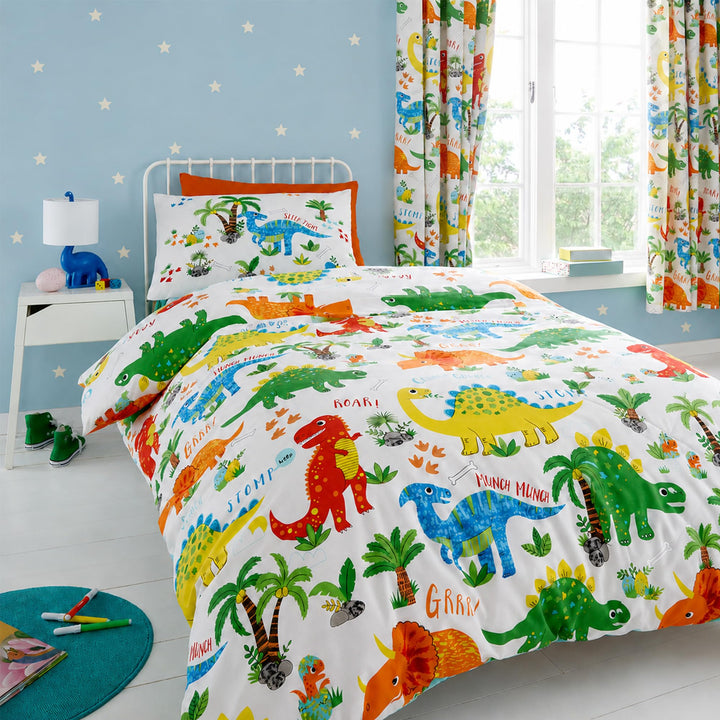 Happy Linen Company Mädchen/Jungen Bettwäsche-Set - mit niedlichen Dinosauriern - wendbar - für Klei