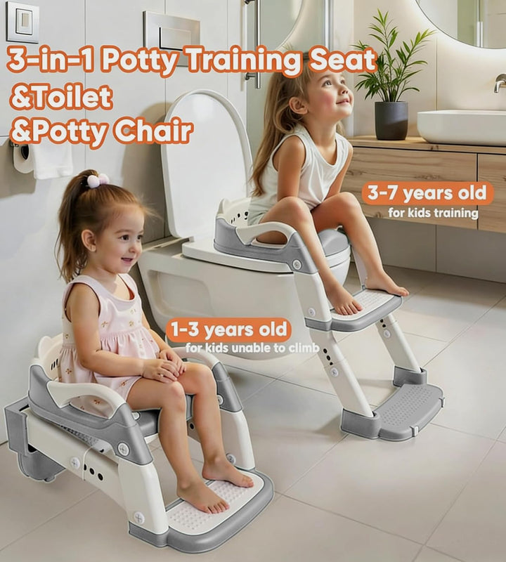 Toilettensitz Kinder mit Treppe, 3 in 1 Klappbarer Toilettenleiter für Kinder, Rutschfest und Wasser
